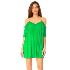 ALICE + OLIVIA Green Mimi Pleated Cold Shoulder Lace Trim Dress